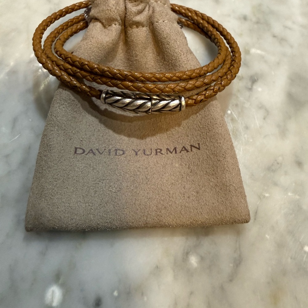 David Yurman Tan Leather Bracelet with Silver Accent